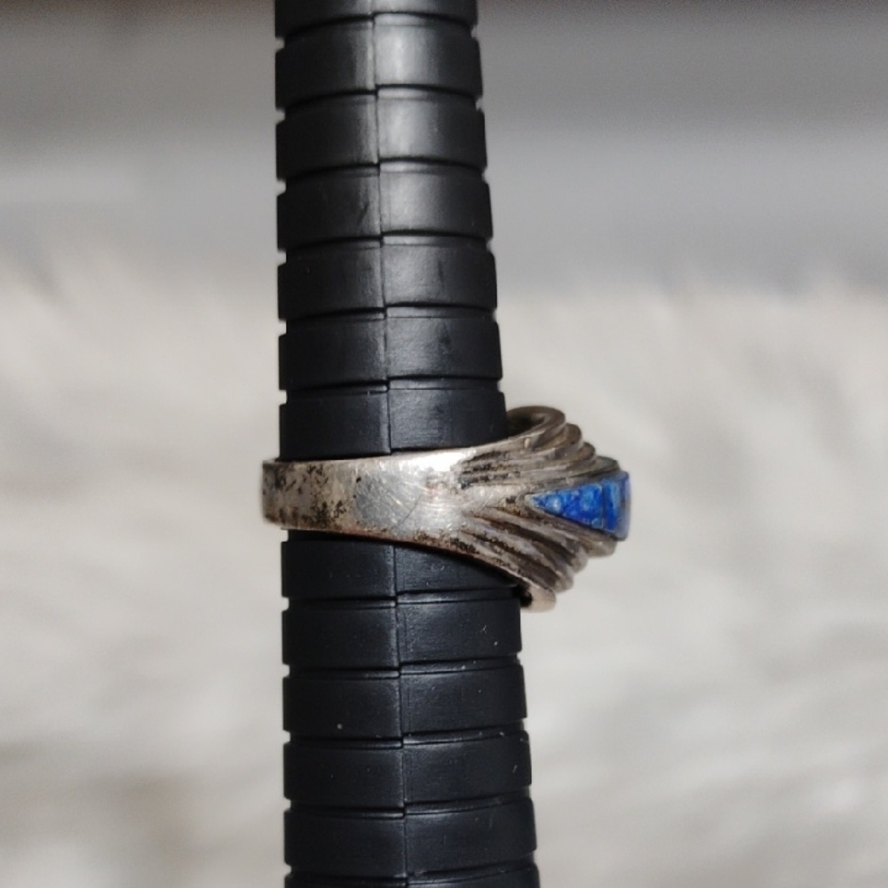 SALE! Vtg Native American Navajo Sterling Silver Inlay Of Lapis Lazuli Ring - Picture 5 of 10